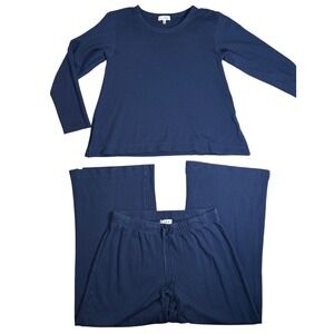 LAKE Pajamas Womens Small Navy Blue 100% Pima Cotton Long Sleeve Set Pointelle